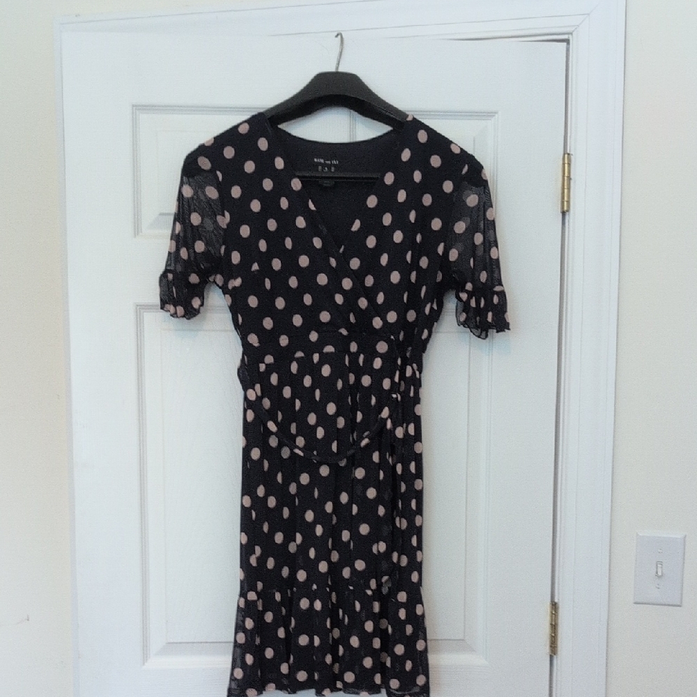 Chic Black Midi Dress with Pink Polka Dots